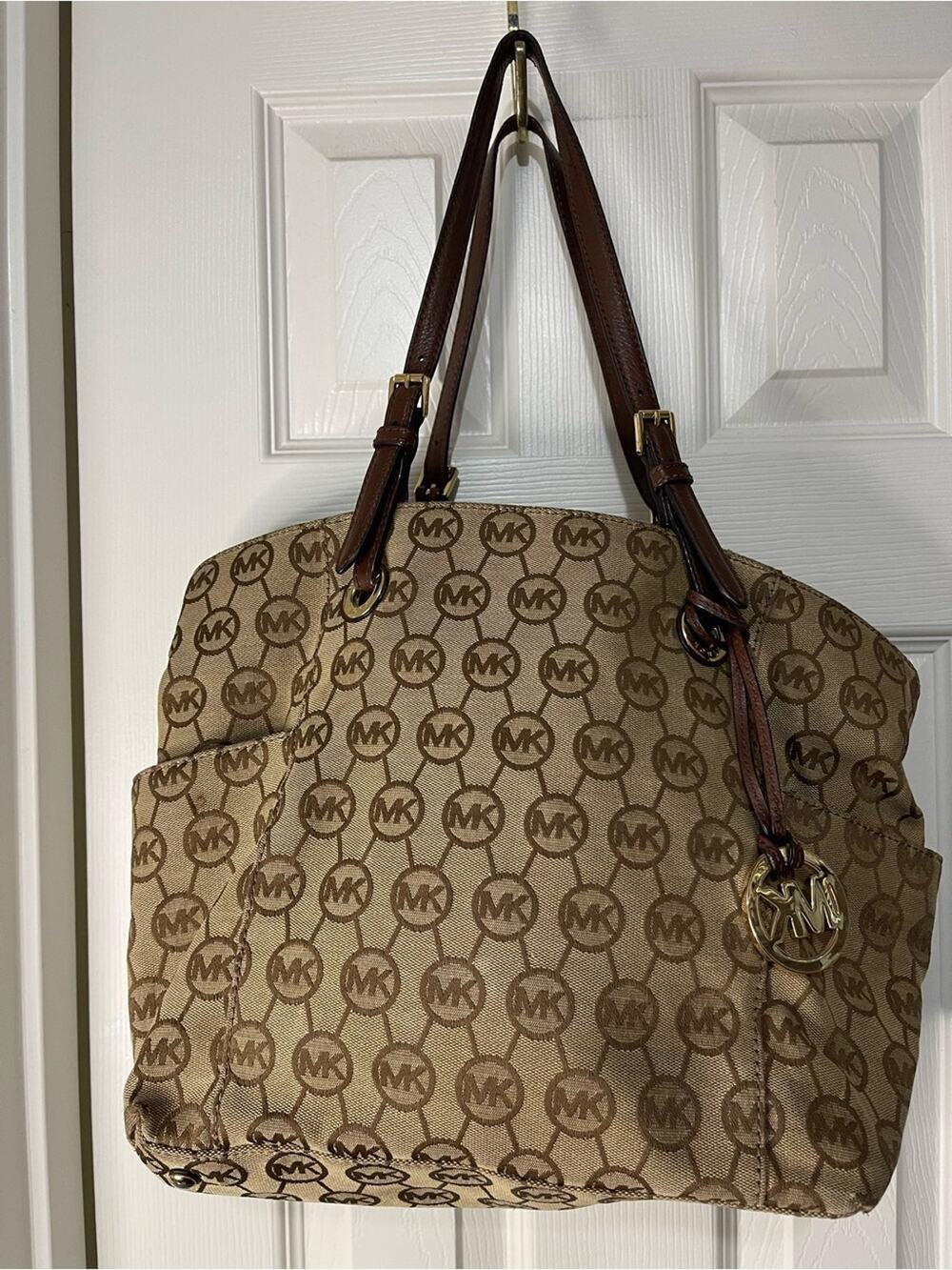 Michael Michael Kors Tan and Brown MK Canvas Tote Bag Y2K